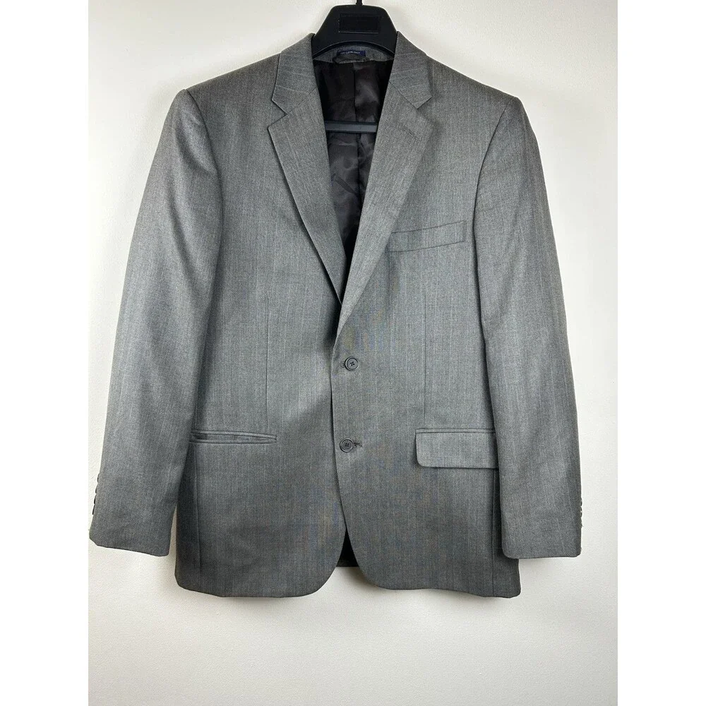 Saddlebred Gray Solid Blazer Jacket 40R Single-Breasted 2-Button Notch Lapel